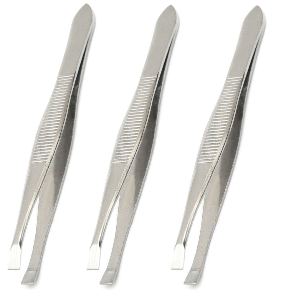 Luxxii (3 Pack) Flat Tweezers - Stainless Steel Flat Tweezers Hair Plucker