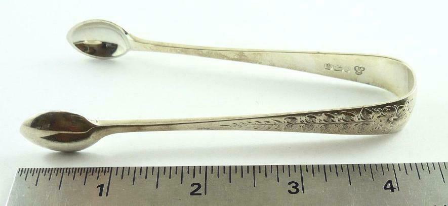 Antique English Engraved Solid Sterling Silver Sugar Nips / Tongs C. 1901-02