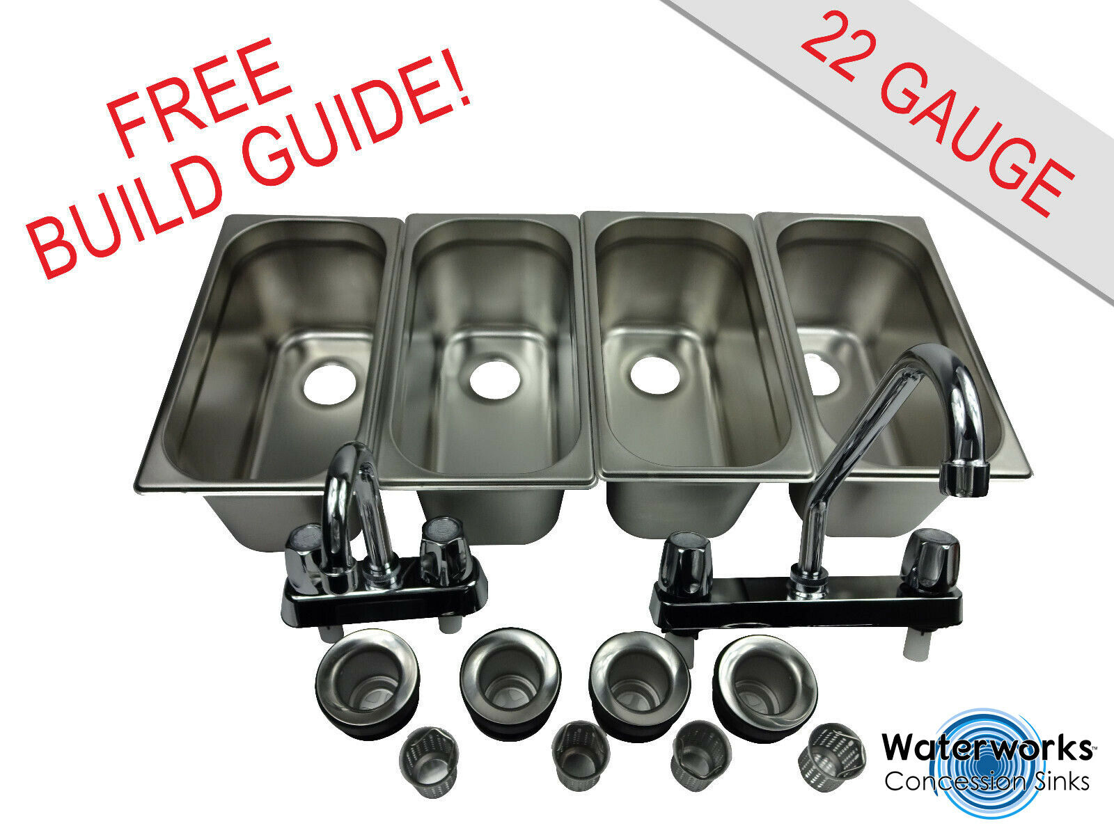 4 Compartment Concession Sink Portable Food Truck Trailer Hand Washing W/faucets