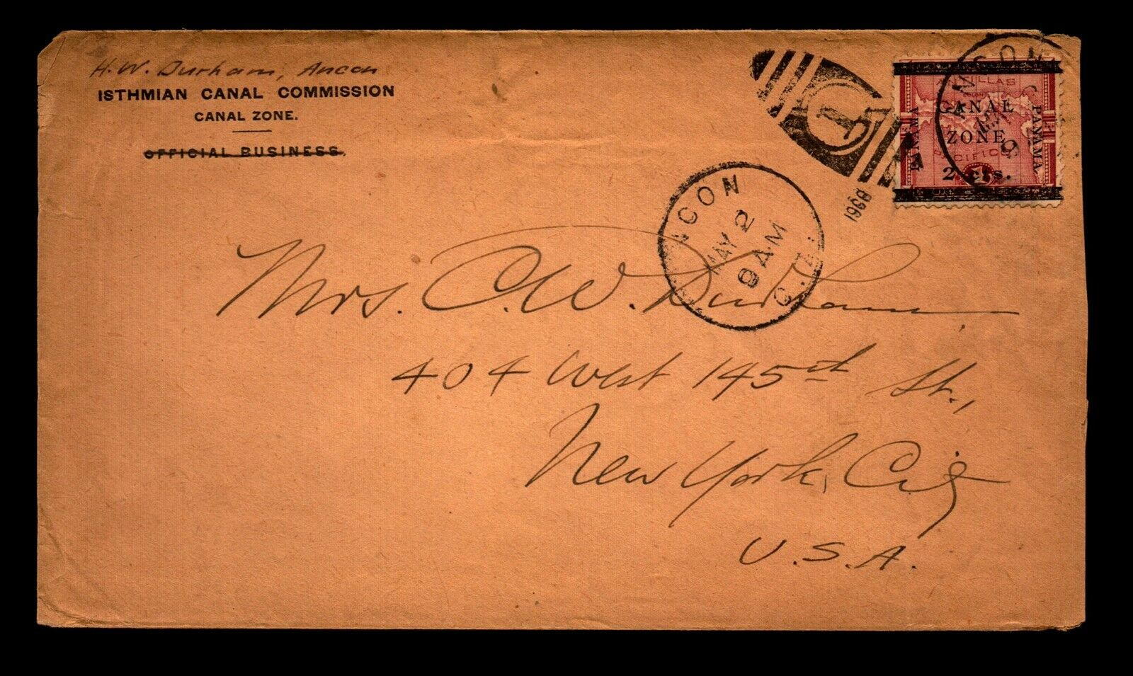 Canal Zone 1908 Cover To New York - L32949