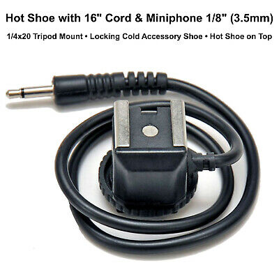 Hot Shoe Flash Adapter 16" Cord Miniphone 1/8" 3.5mm Dslr Slr Photo Studio Mount