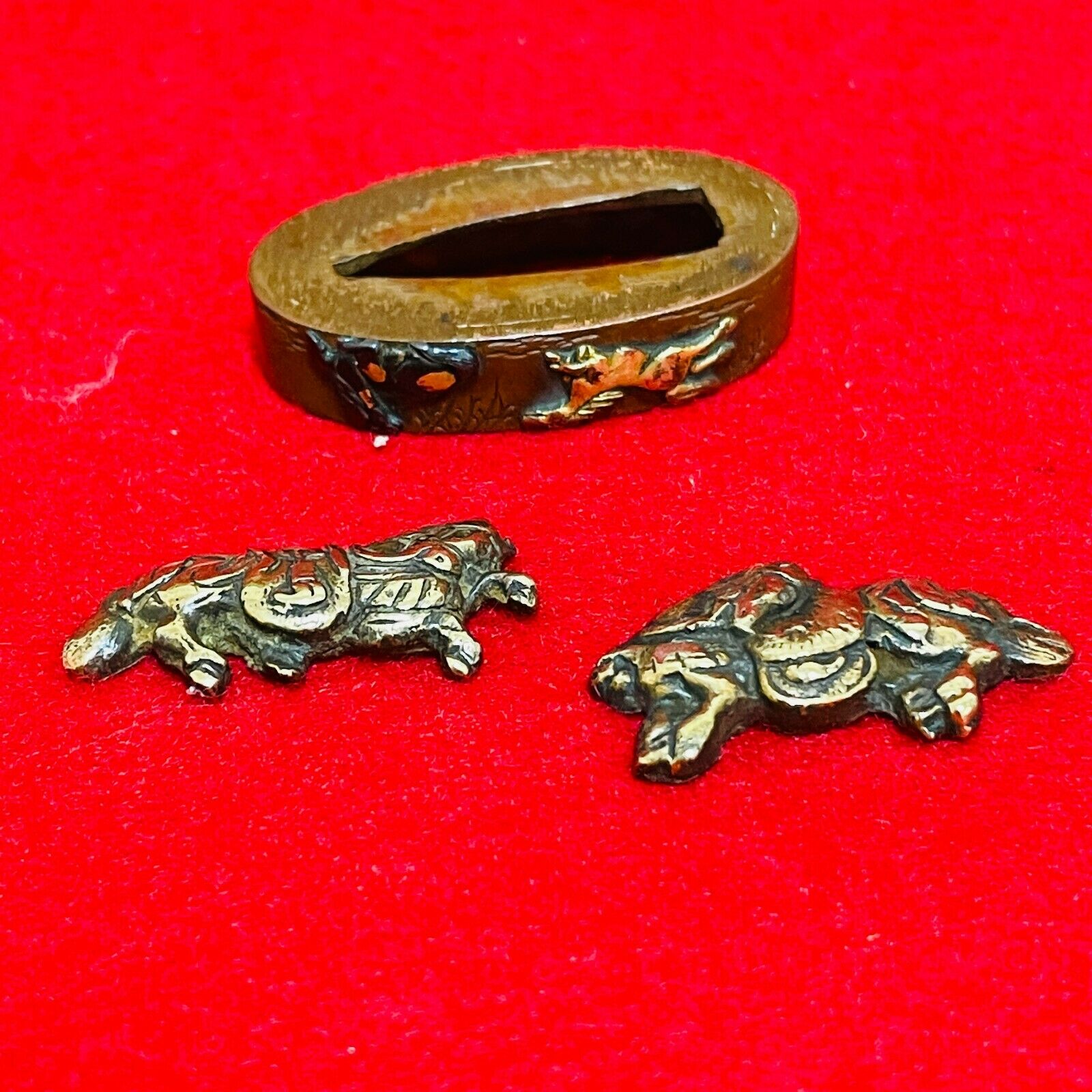Rare Horse Pattern Katana Parts Koshirae Fuchi Menuki Samurai Sword Antique