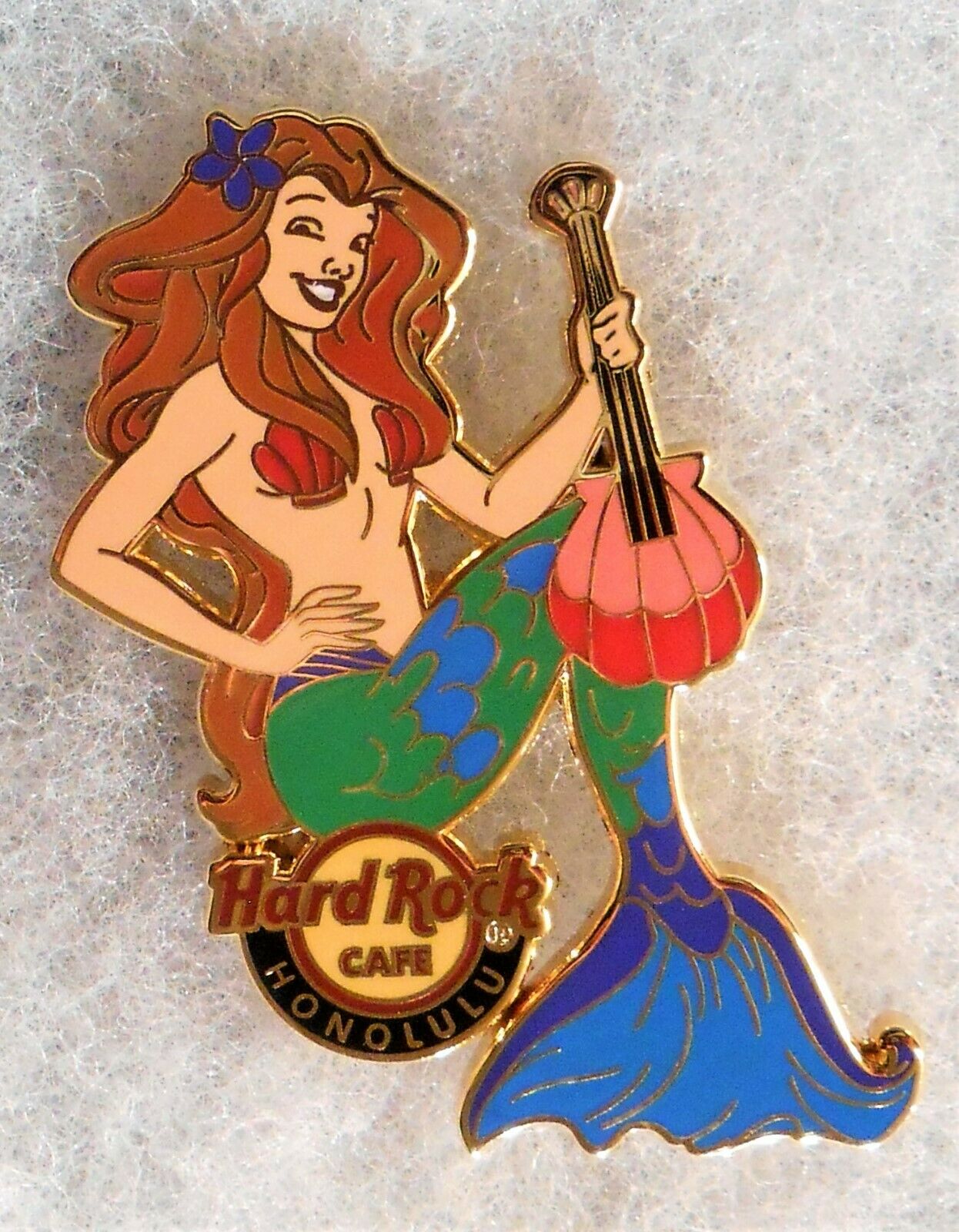 Hard Rock Cafe Honolulu Sexy Mermaid Girl Holding Shell Guitar Pin # 536852