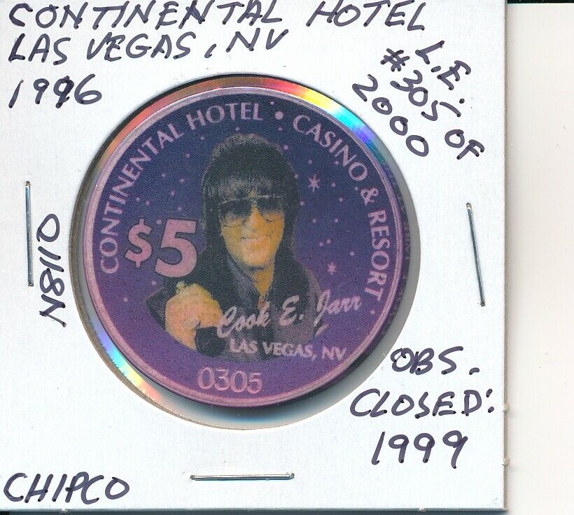 $5 Casino Chip - Continental Hotel Las Vegas Nv 1996 Chipco #n8110 Obs Clsd 1999