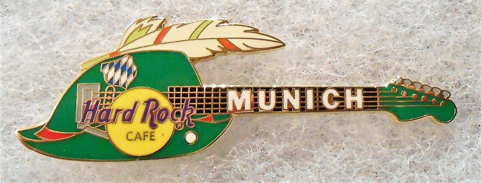 Hard Rock Cafe Munich Green Bavarian Hat With Feather Guitar Pin # 11270