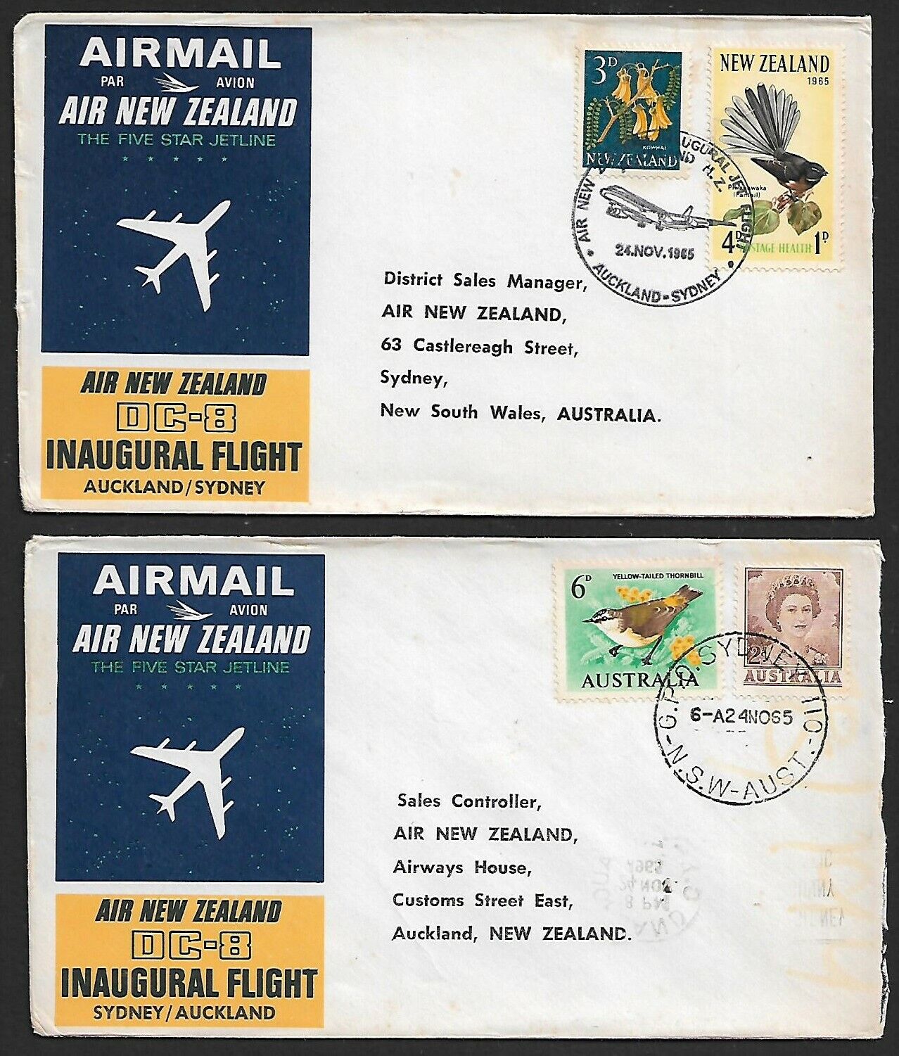 Air New Zealand 1965 First Flight Covers Auckland – Sydney & Return