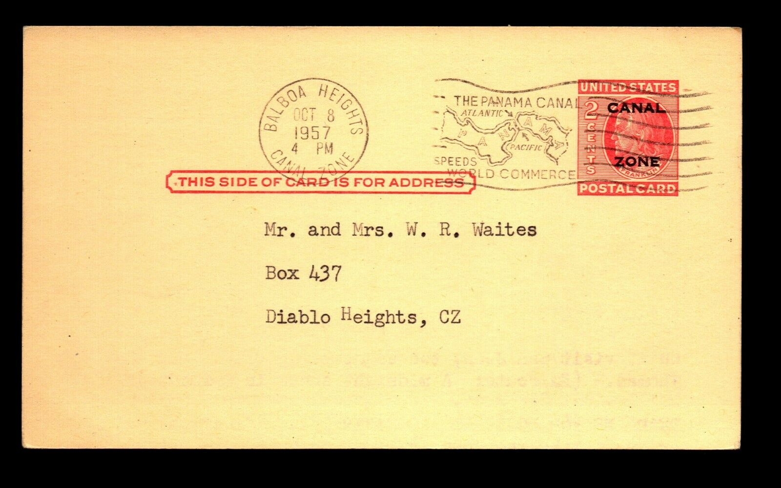 Canal Zone 1957 Balboa Heights Canceled Card - L32979