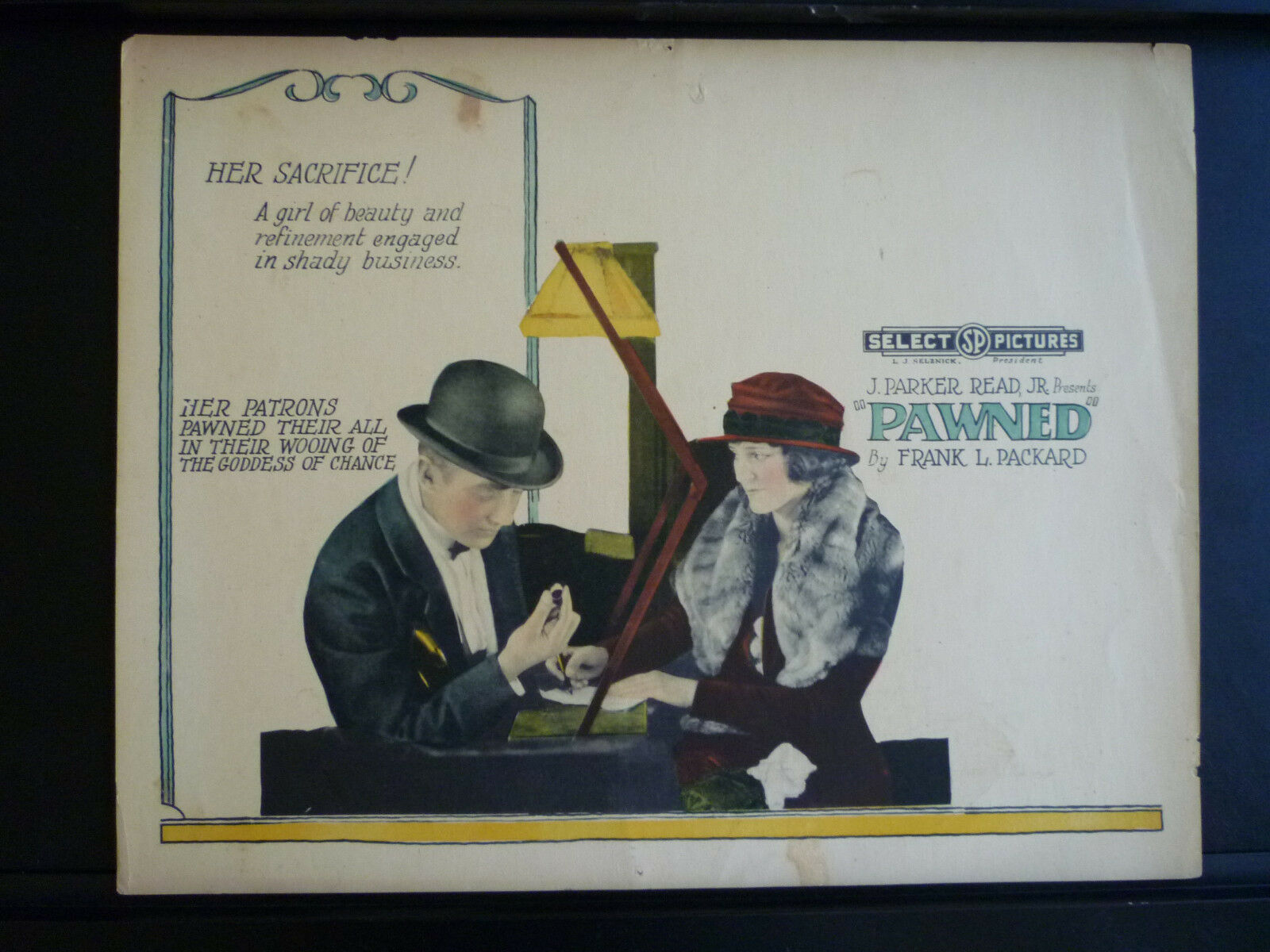 1922 Pawned - Vintage Lobby Card - Girl In A Shady Business - Rare Silent - Sin
